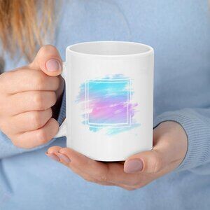 White Ceramic Mug with Pastel Blue & Lavender Brushstroke Design